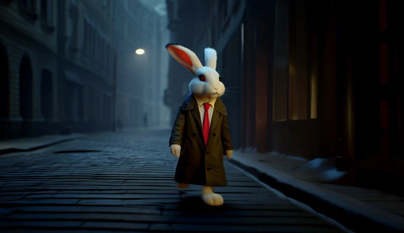 Rabbit walking along street